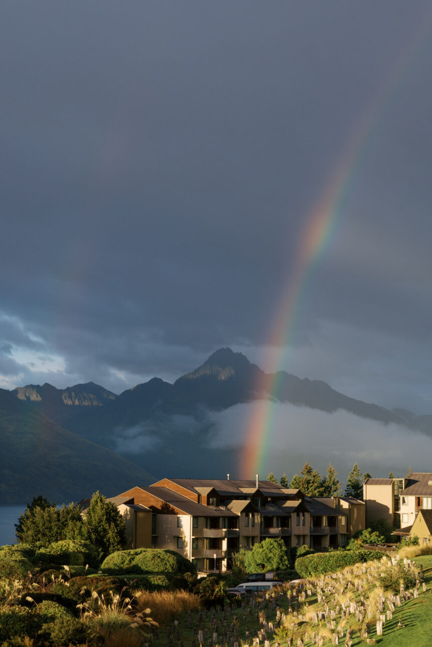 A rainbow over the lake in Queenstown at Platinum Villas
