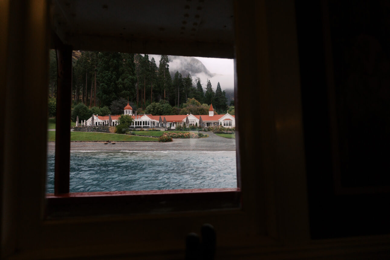a view of Walter Peak farm from the Steam ship Earnslaw