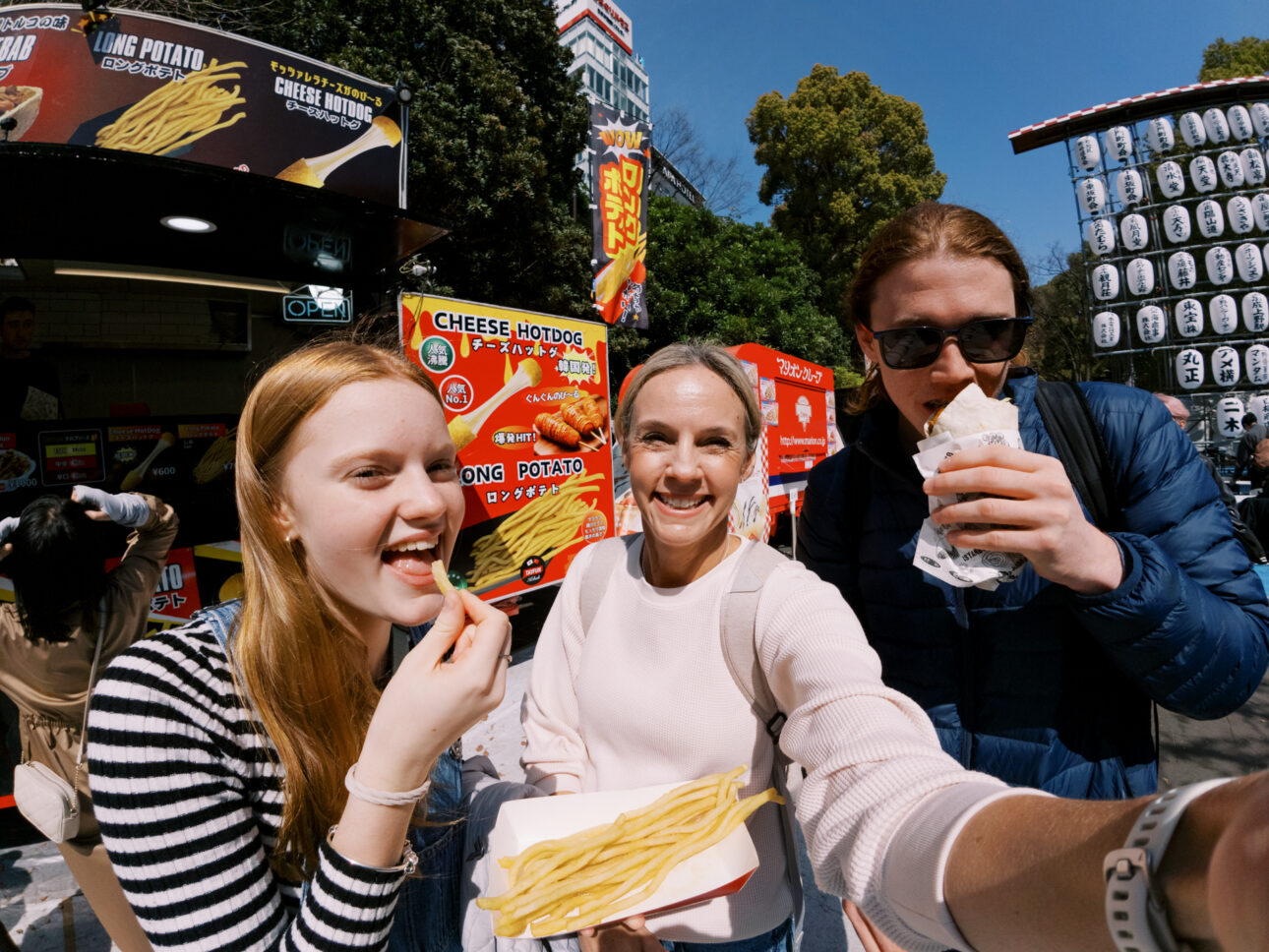 Eating food from the food trucks at Ueno Park